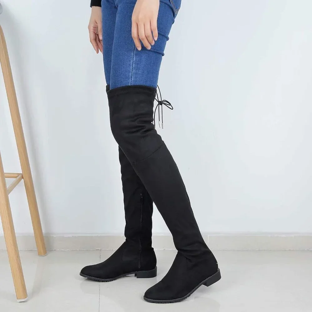Women's Black-0.98 Inchs Polyurethane (PU) Over Knee High Warm Winter Long Boot